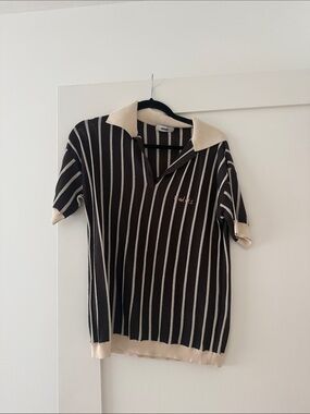 SIEDRES Brown and Cream Striped Knit Polo Top